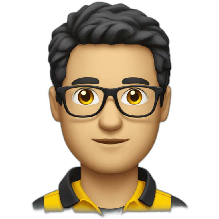 White man with yellow tinted glasses and black hair in a polo shirt emoji