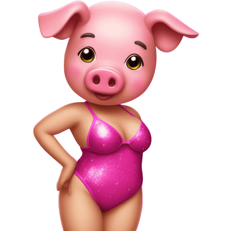 Pig with a hot pink bikini on with glitter and stockings emoji