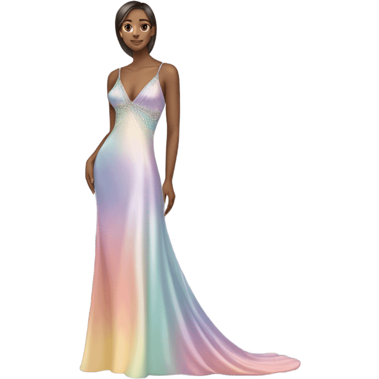 Realistic isolated long slim pastel #EE0 formal party satin dress with gradient shiny sparkling to #900 emoji