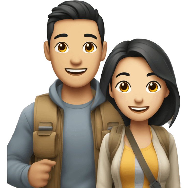 Attractive young  Asian couple excitedly traveling  emoji