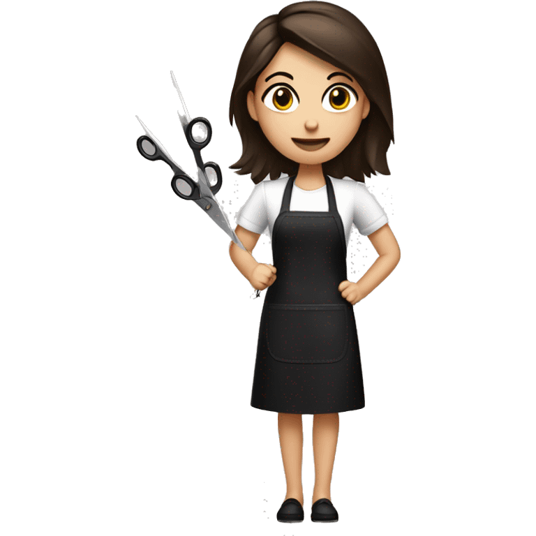 brunette girl with black apron And scissors in a hand emoji