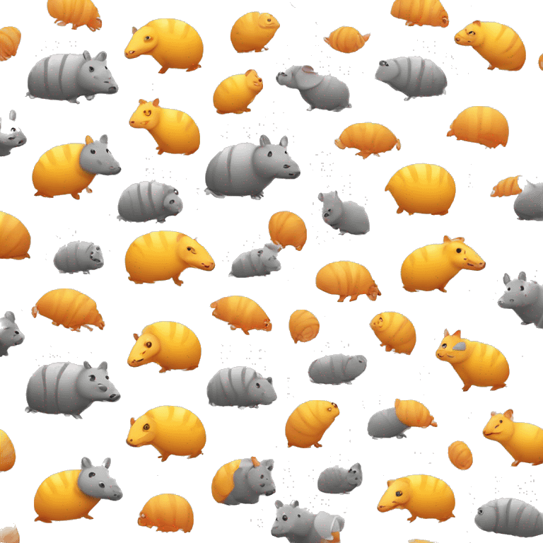 Yellow and gray chubby round armadillo pig panda centipede with orange face armadillo emoji