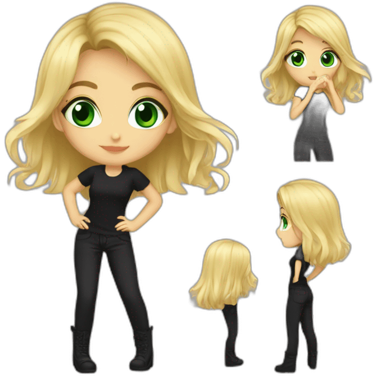 girl blonde beautiful green eye kiss full body and legs. Black shirt emoji