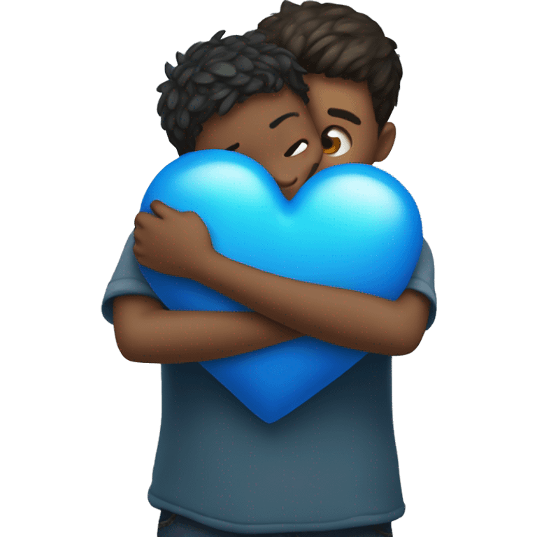 Boy hugging blue heart  emoji