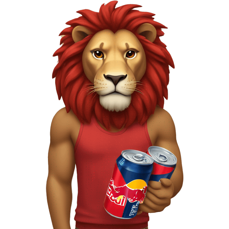 Lion wearing red holding Red Bull emoji