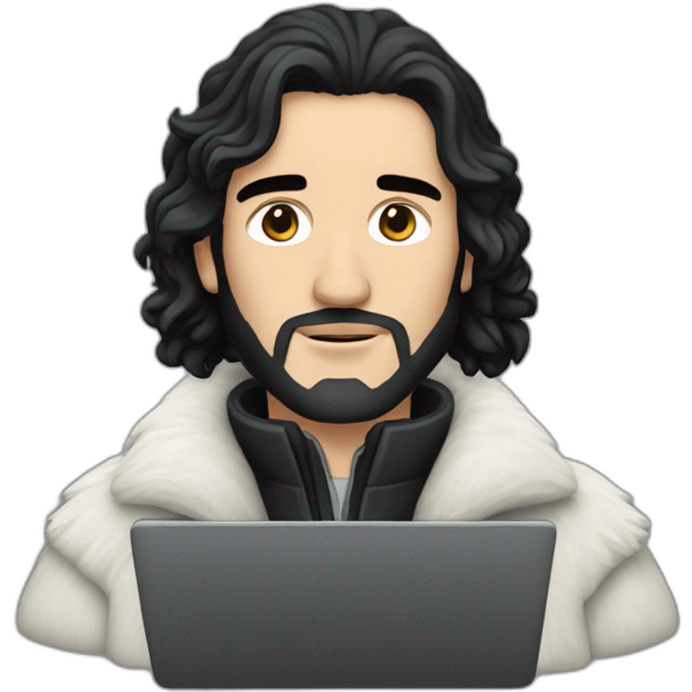 John Snow in a coat on a laptop emoji