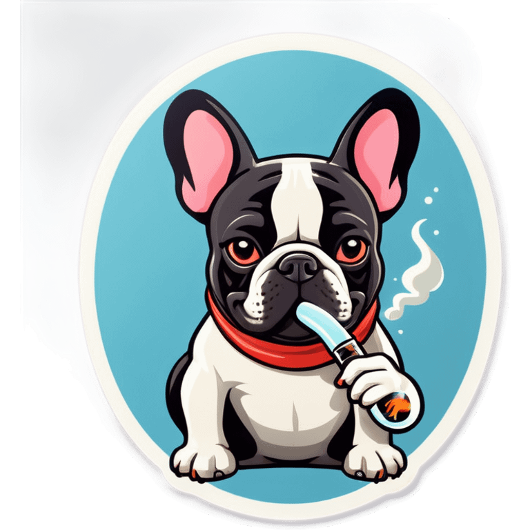 A French bulldog smokes from a glass pipe  emoji