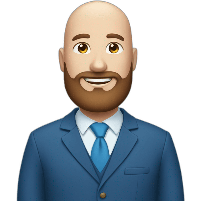 blue eyes fat smiling bald man with a long brown beard in a blue suit emoji