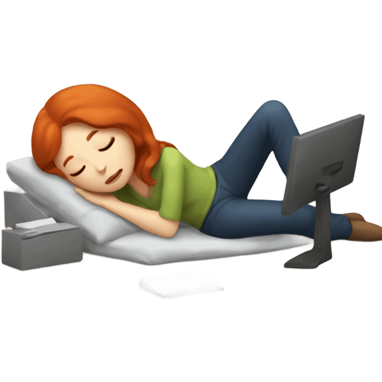 Redhead woman taking a nap at work emoji