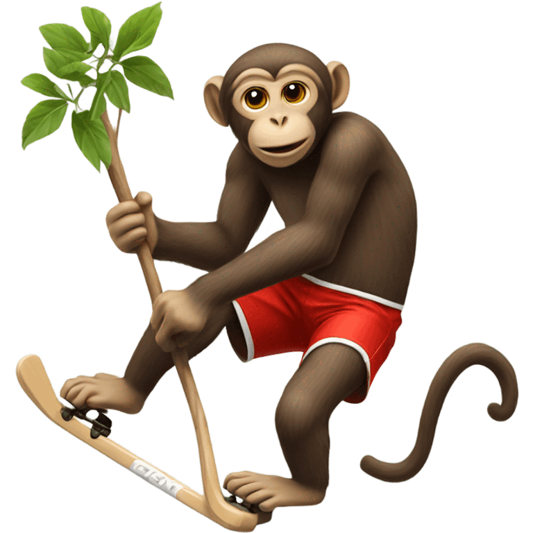 Monkey playing hockey on top of trees emoji