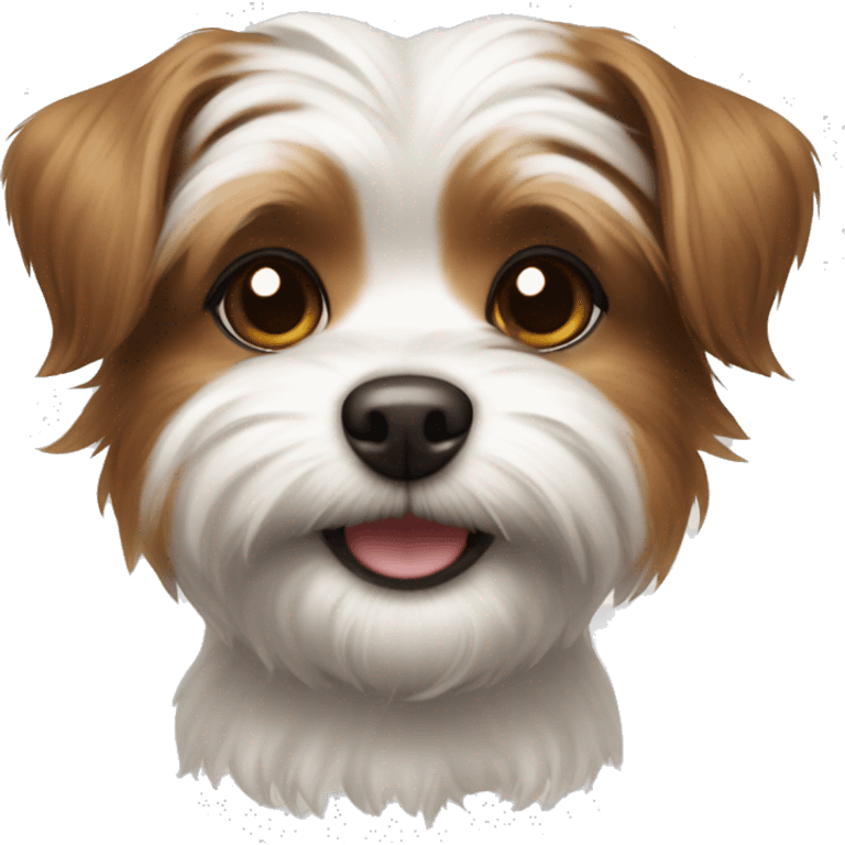 Shorkie dog white color brown spots brown ears and smiling  emoji