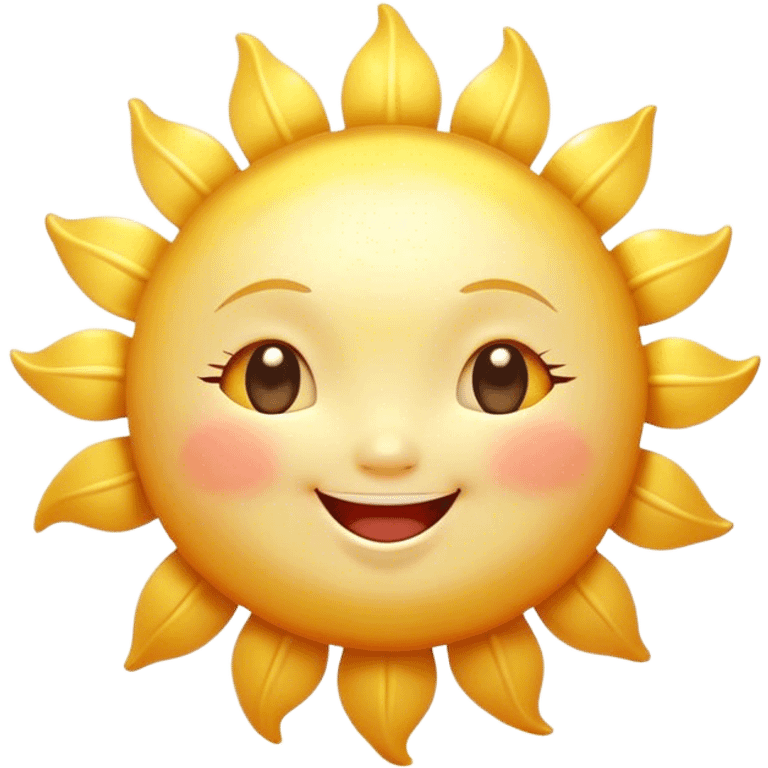 Cinematic tiny happy sun, golden and round, chubby with a warm smile, gentle rays beaming softly, radiating warmth and happiness, irresistibly cute. emoji