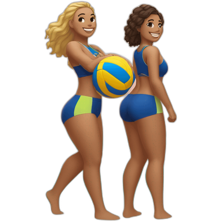 Slim-thicc caucasian twins playing volleyball on the beach emoji