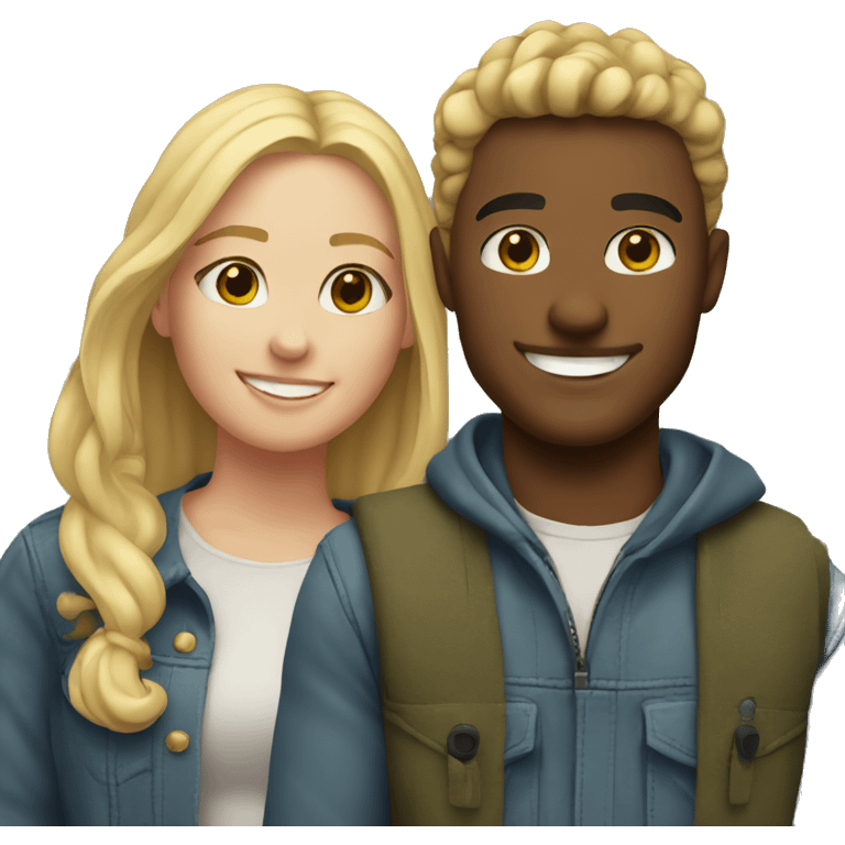 Blonde girl with her boyfriend outdoors smiling emoji