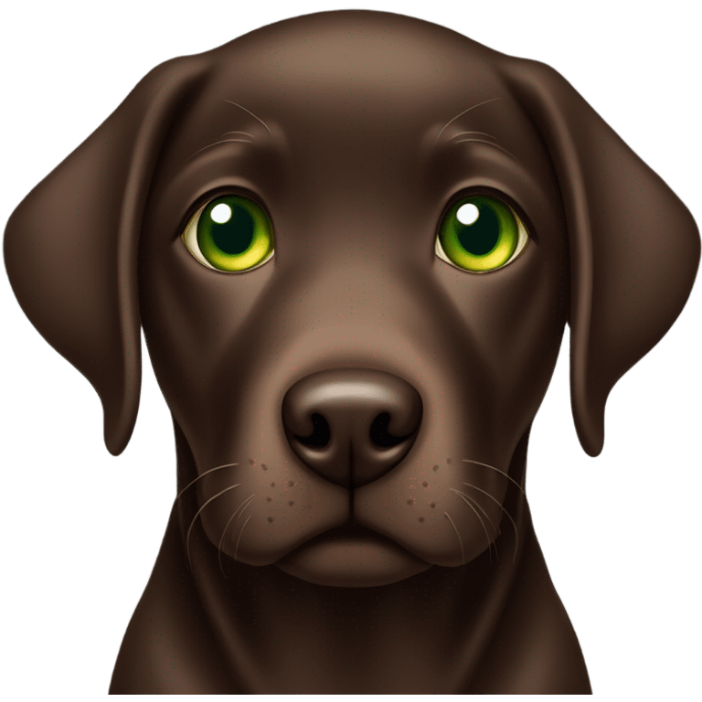 Chocolate Labrador puppy with green eyes emoji