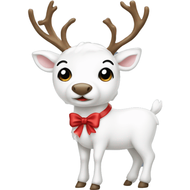 Full white raindeer with a cute bow emoji