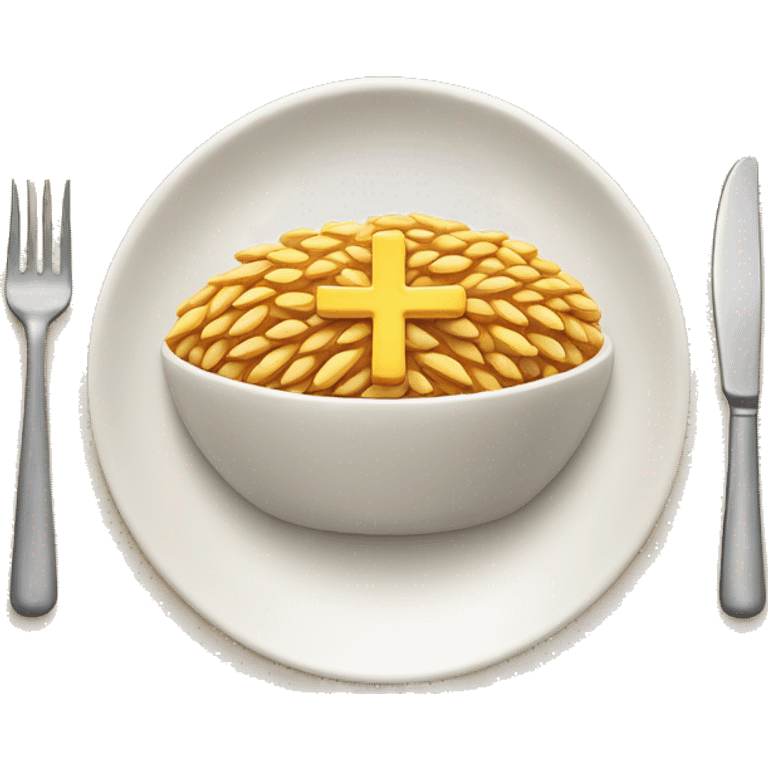 a plate with cooked wheat on top and a cross in the middle emoji