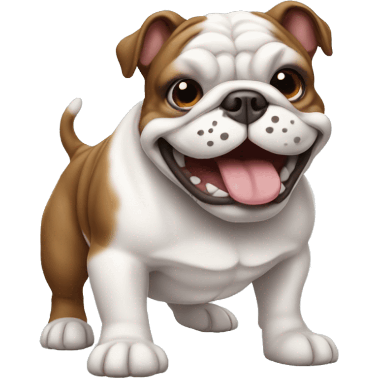 brown and white bulldog smiling and giving a thumbs up emoji