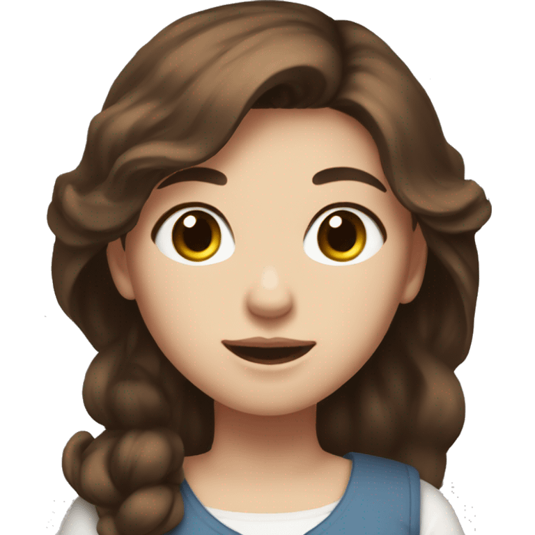 a girl with brown hair, fair skin and brown eyes, waist-high with a black and white cat in her arms emoji