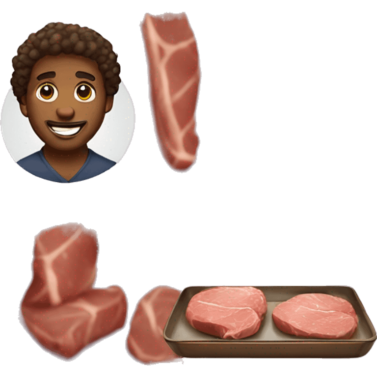 slightly Curly hair light brown skin man with meat on a tray emoji