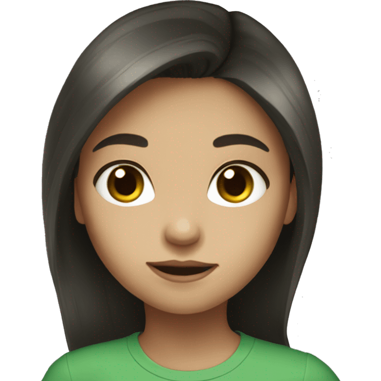 Black long hair white skin brown eyes girl with green shirt emoji