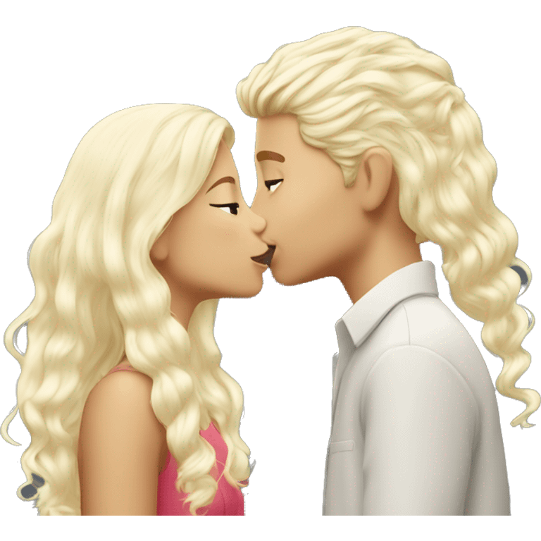 Blond girl kissing white fake hair boy emoji