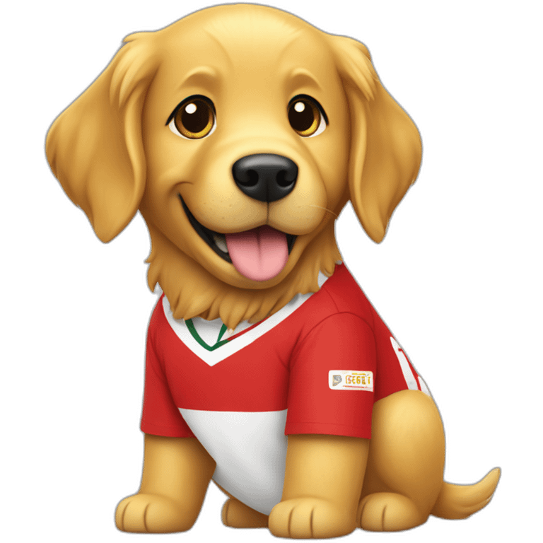 Golden retriever wearing Wrexham AFC shirt emoji