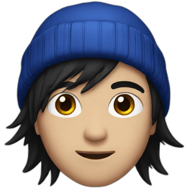 guy with black emo hair with a dark blue beanie emoji