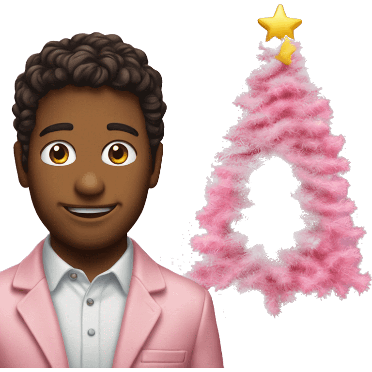 cute pink christmas tree with actor drew starkey next to it emoji