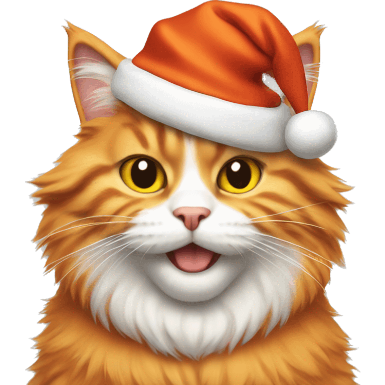 Fluffy orange cat wearing Santa Hat emoji