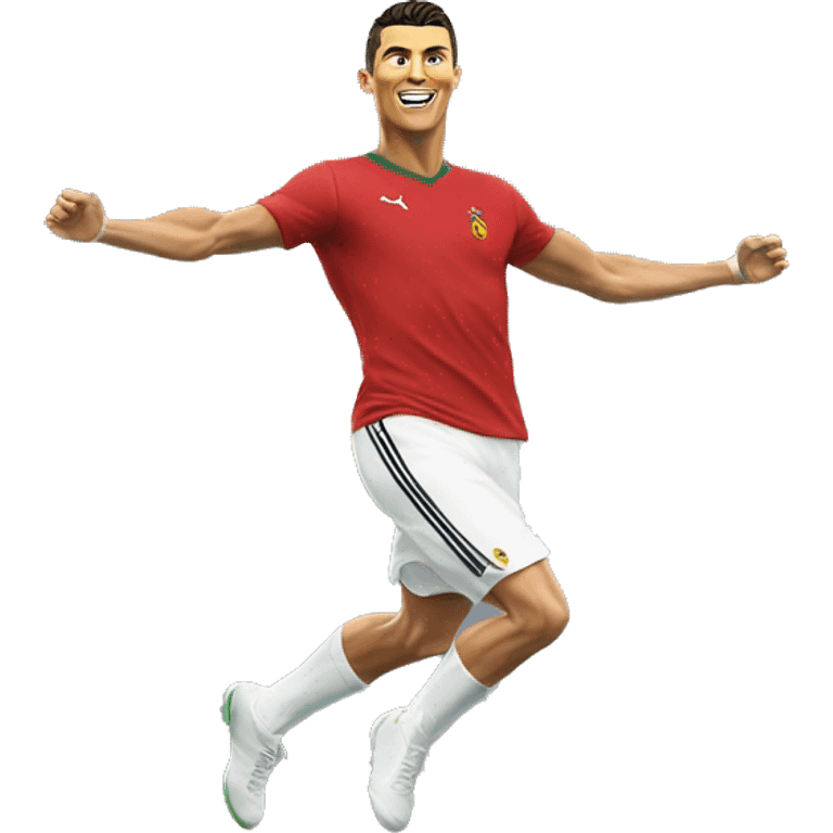 Cristiano Ronaldo jumping in air with the tshirt with a 7 emoji