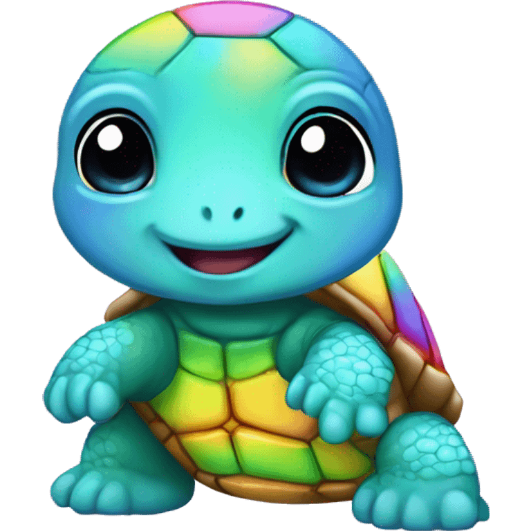 Chibi pastel rainbow turtle with neon shirt   emoji