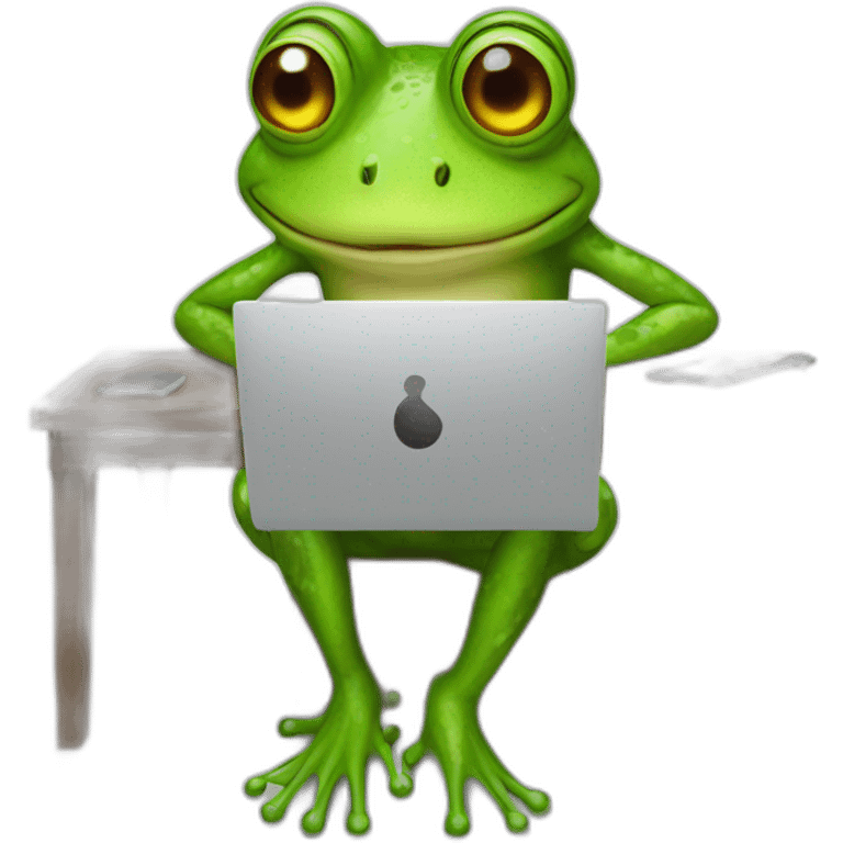 creative frog using a computer emoji