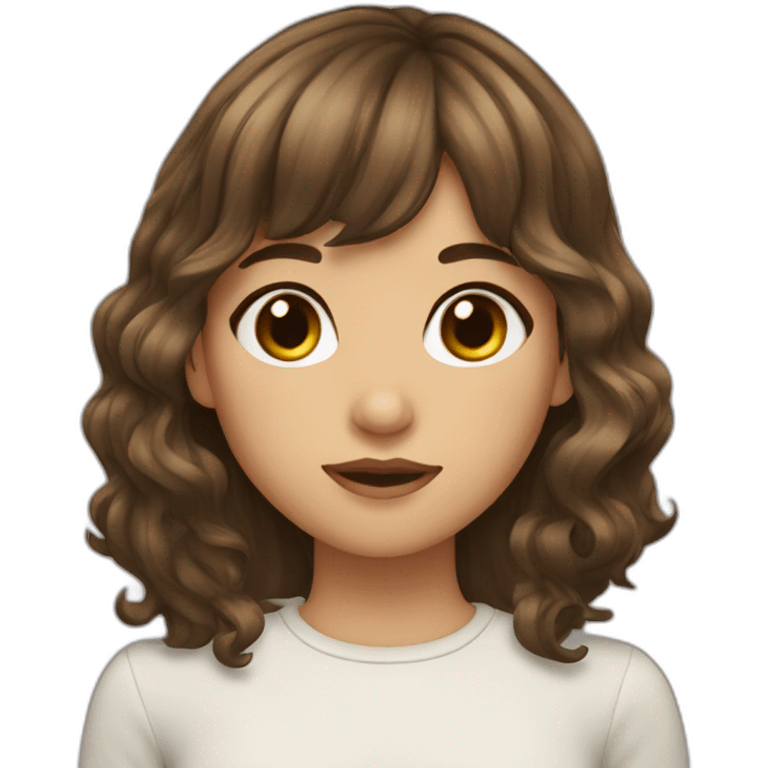 girl with longer wavy brown hair with bangs emoji