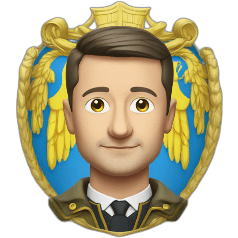 President Volodymyr Zelenskyy in haki tshirt with ukrainian coat of arms emoji