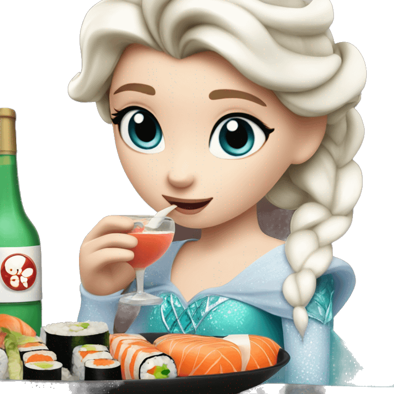 Princess Elsa drinking sushi emoji