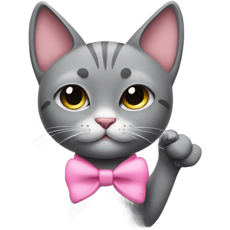 Grey cat sticking middle finger with pink bow  emoji