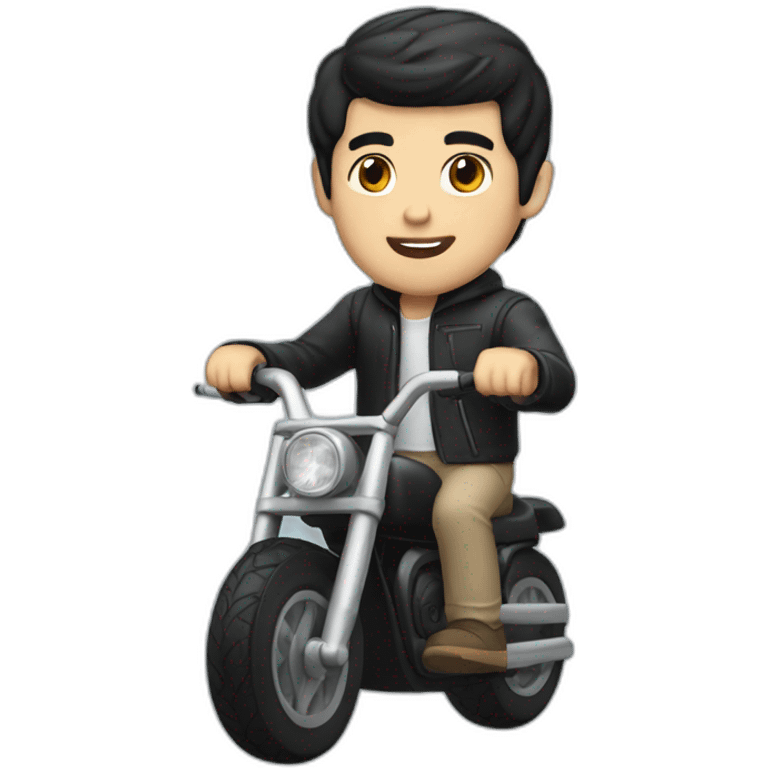 white skin men with short black hair riding a mini bike emoji