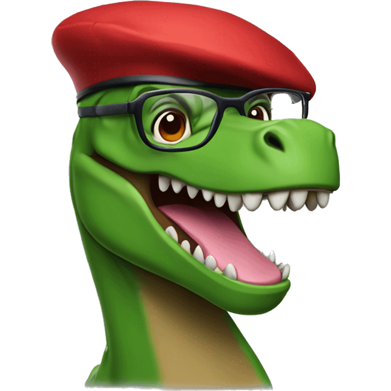 Green Trex wearing red beret and eyeglasses  emoji