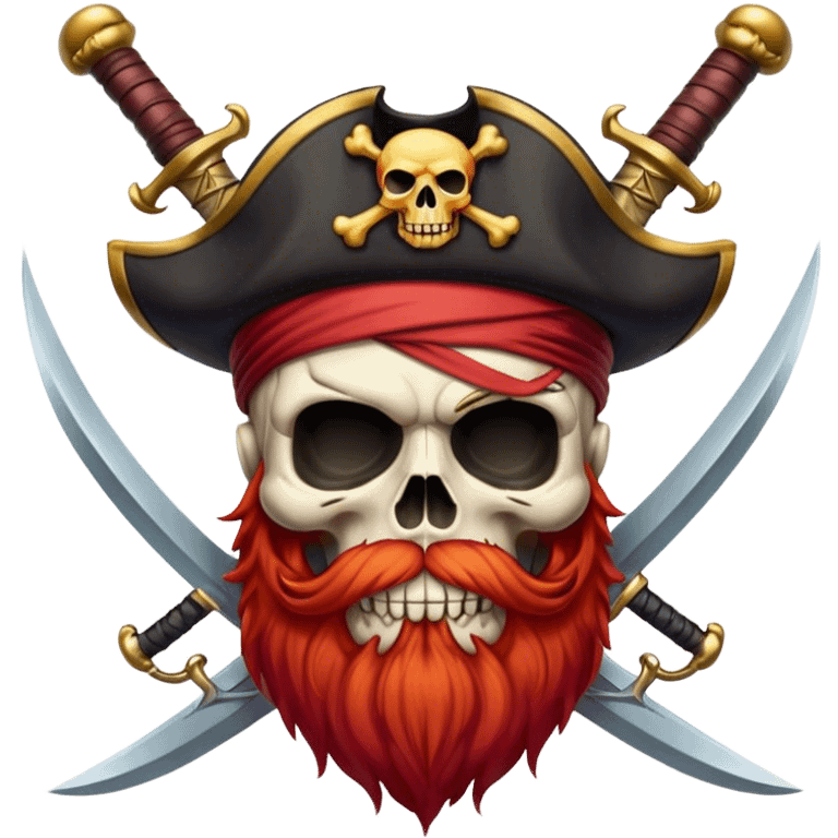 Pirate skull red beard crossed swords emoji