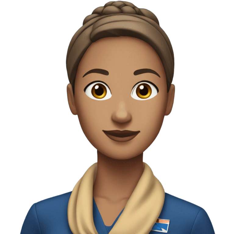 Brown tan skin flight attendant, brown hair in a bun, blue uniform, blue neck scarf emoji