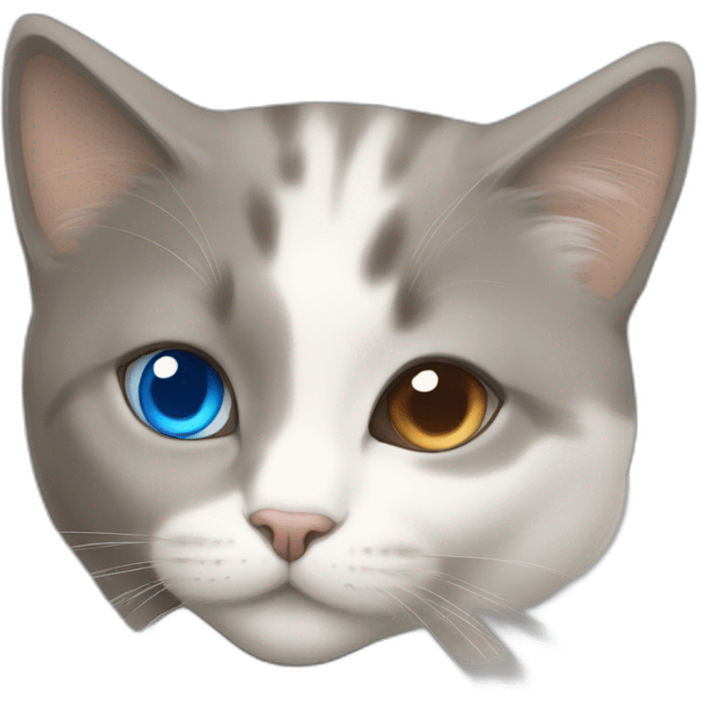 light gray, blue eyed cat cuddles brown highlighted colored girl emoji