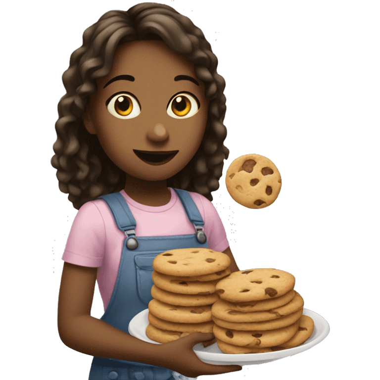 A pretty girl eating a lot of cookies emoji