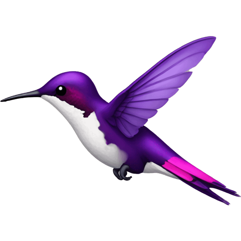 Flying dark purple coloured hummingbird with pink and white accents emoji