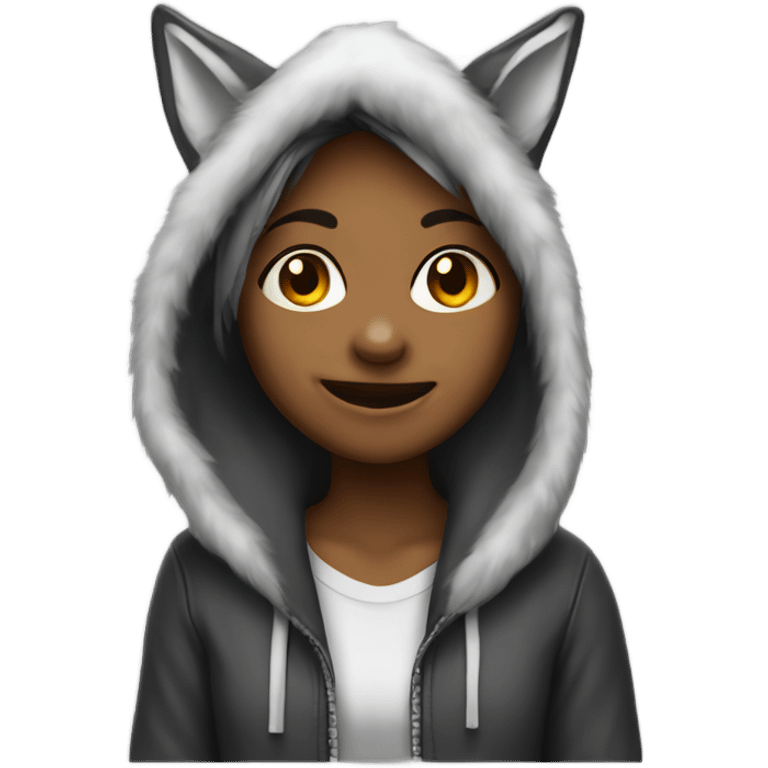 smiling girl in wolf hood emoji