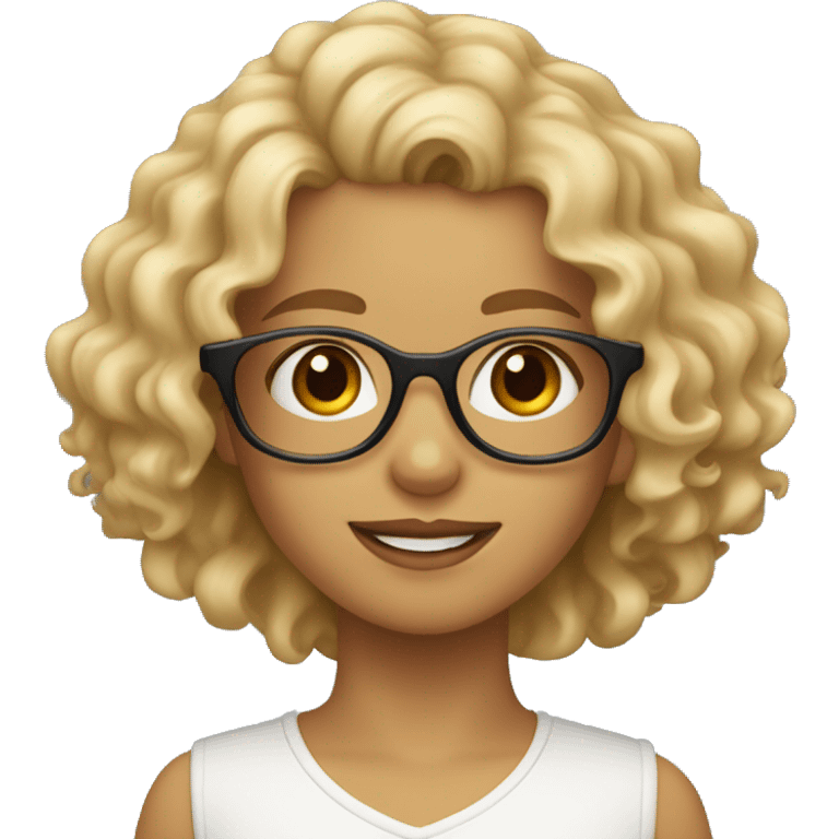 Blond girl curly hair and glasses with a jack Russel dog emoji