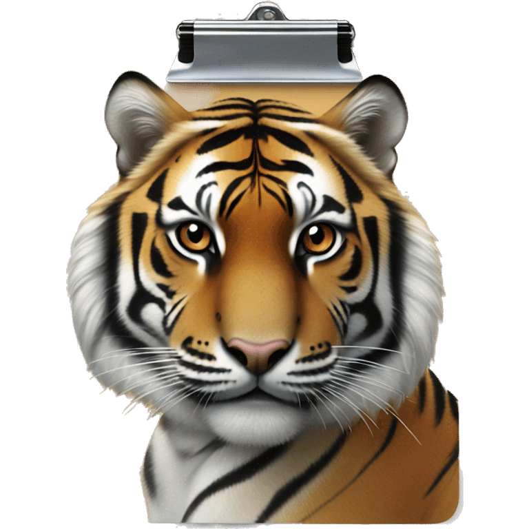 clipboard with a print of a bengal tiger clipped to it emoji