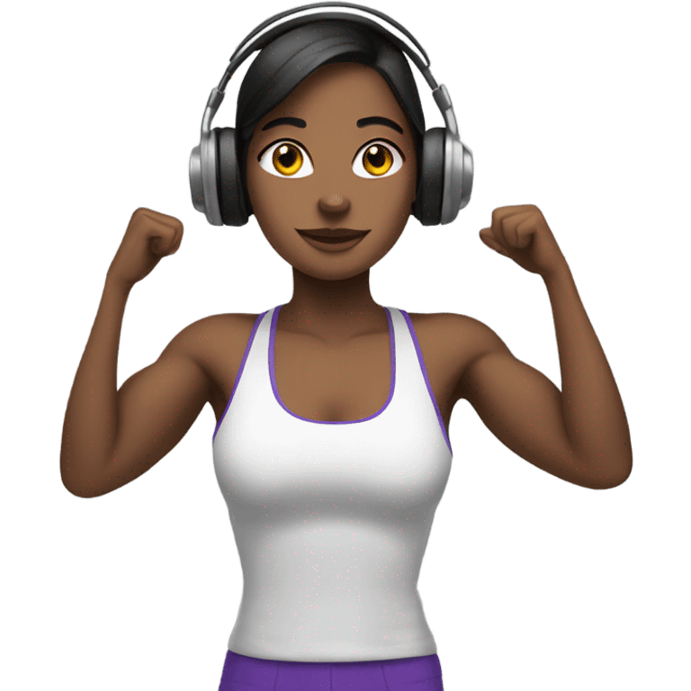 Brunette gym girl with headphones emoji