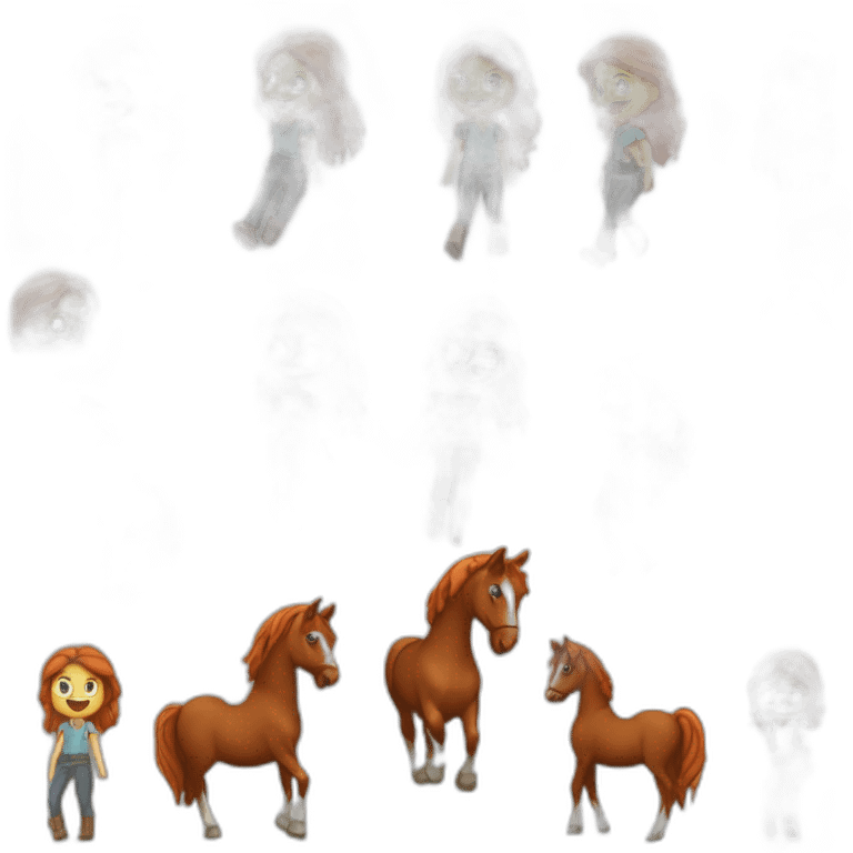 Fille rousse sur un cheval qui saute un obstacle emoji