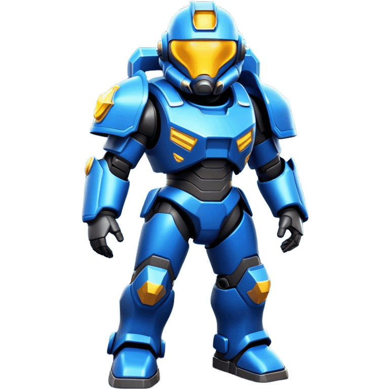 Clash of Clans aesthetic: Cinematic heroic Terran Marine Hero Emoji, rendered in a 3D vector-style similar to standard emojis with minimal shading and bold, simplified shapes. A compact, heroic isometric figure clad in futuristic power armor with signature energy accents, softly glowing with a cosmic battle charm. Simplified yet unmistakably iconic, highly detailed and consistent, glowing with a soft radiant shine and high gloss. Stylized with a touch of interstellar valor and a soft glowing outline, capturing the essence of an elite space warrior with a friendly, playful manner! emoji